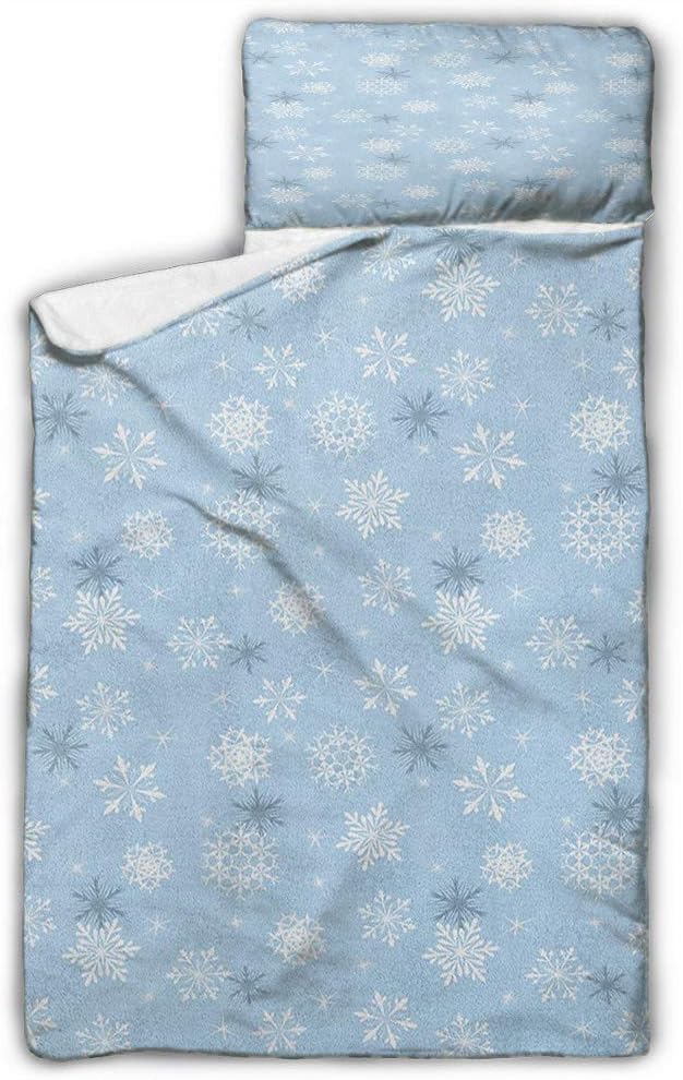 Winter Kids Nap Mat Cold Weather in Winter New Year`s Eve Traditional Holiday Christmas Stars Baby Blue Grey White Daycare and Sleepovers 50X20 INCH
