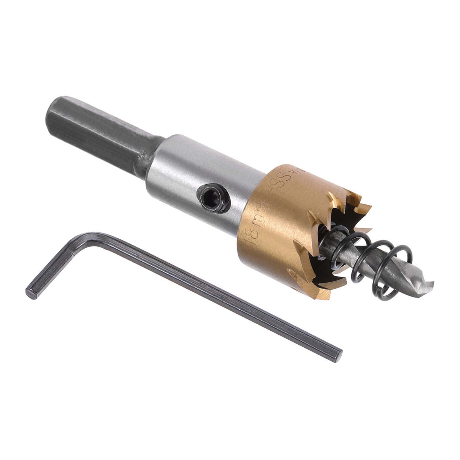 Kozelo 1pcs Hole Saw - [18mm] HSS (High Speed Steel) 4341 Drill Bit Hole Cutter for Stainless Steel Aluminum Metal Wood Plastic Use, Titanium Plated, Triangular Shank