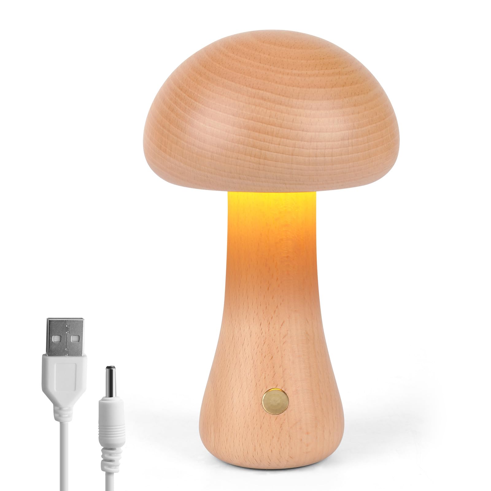 Mushroom Lamp Wooden, Portable Dimmable Bedside Lamp with USB Charging, Wireless Night Light, Mushroom Table Lamp for Home Decor Bedroom, Rechargeable LED Bedside Desk Light 165X100CM (Beech)