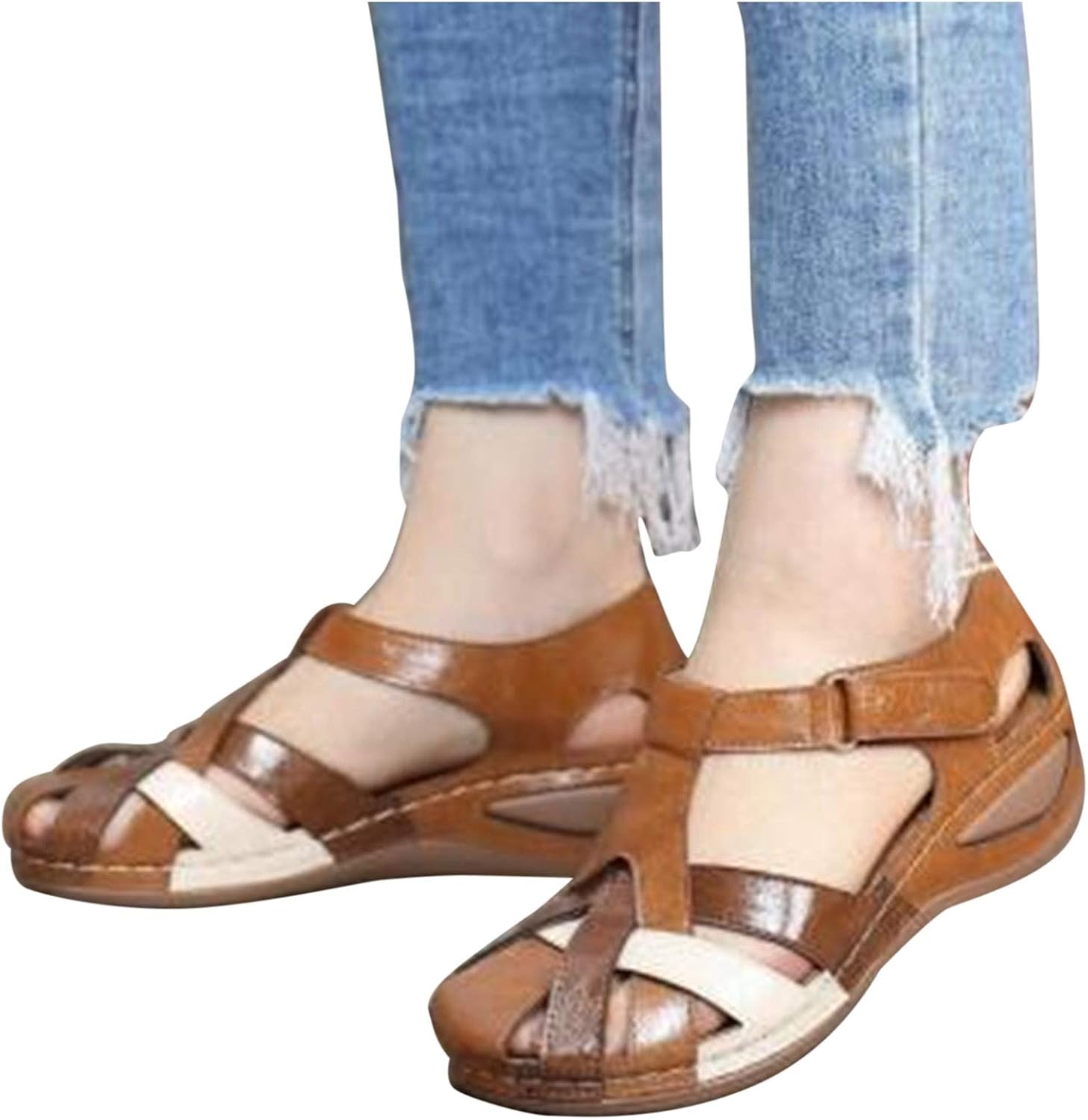Amazon.com: ZYAPCNGN Women's Summer Beach Wedge Sandals Ankle Strappy Sandals Round Closed Toe 