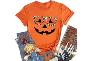 OVAZLY Halloween Costumes for Women Funny Pumpkin Printed Cute T Shirts Orange Graphic Tops Fall Tee Fashion Gift