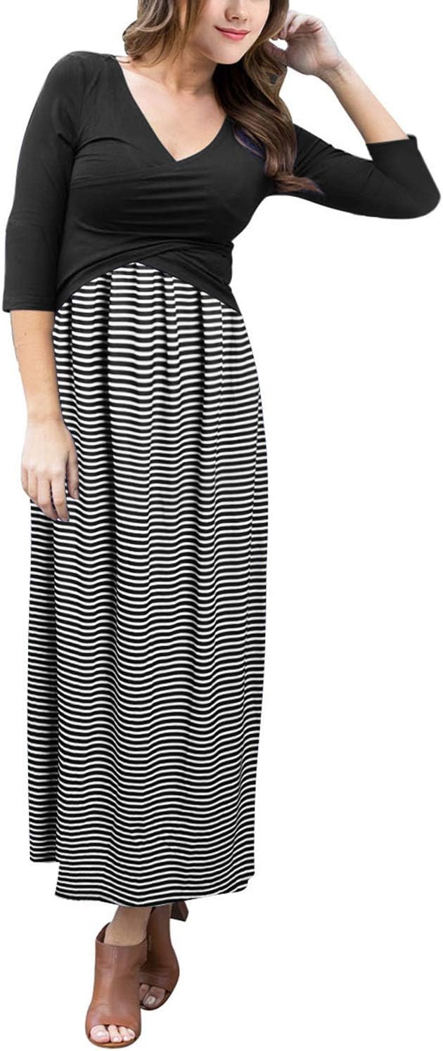 Anatokys Maternity Maxi Dress Criss Cross V-Neck for Pregnancy Women Nursing Breastfeeding Photography