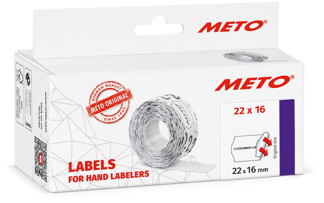 Meto Price Gun Labels – Form A consommer jusqu'au (22 x 16 mm, 2 Lines, 6,000 Price Labels, White, Permanent