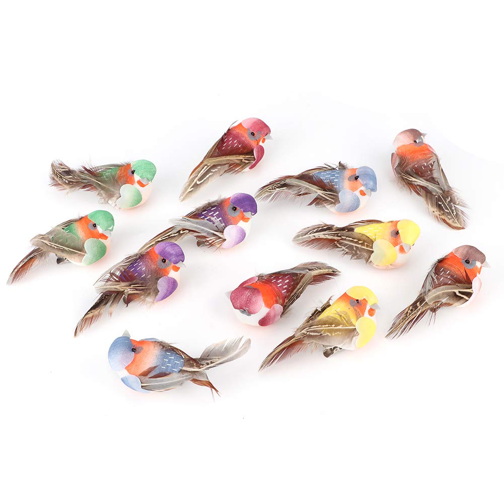 Artificial Bird Ornaments 12Pcs Cute Artificial Bird Decor Simulation Bird DIY for Crafts, Christmas Tree and Seasonal Displays and Wreaths