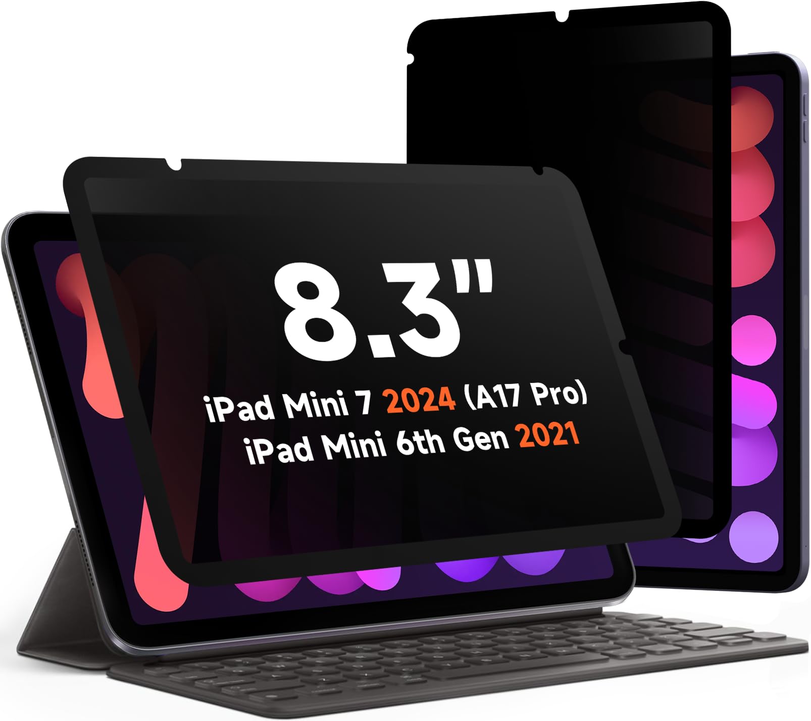 Photo 1 of 360° Privacy Screen Protector for iPad Mini 6 8.3 2021/ Mini 7 2024 (A17 Pro), Anti Glare Blue Light 4 Way Anti Spy Screen Filter, Magicsuction Protector for 8.3” iPad (Landscape+Portrait Privacy)