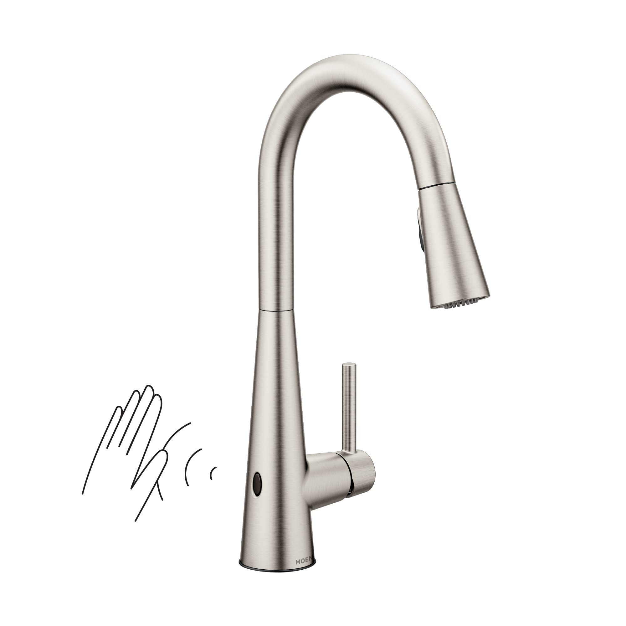 Moen Sleek 7864EWSRS Metal High-Arc Pulldown Kitchen Faucet with MotionSense Wave, Power Clean Spray Technology and Spot Resist Stainless Finish,Moen,Sleek,Spot Resistant