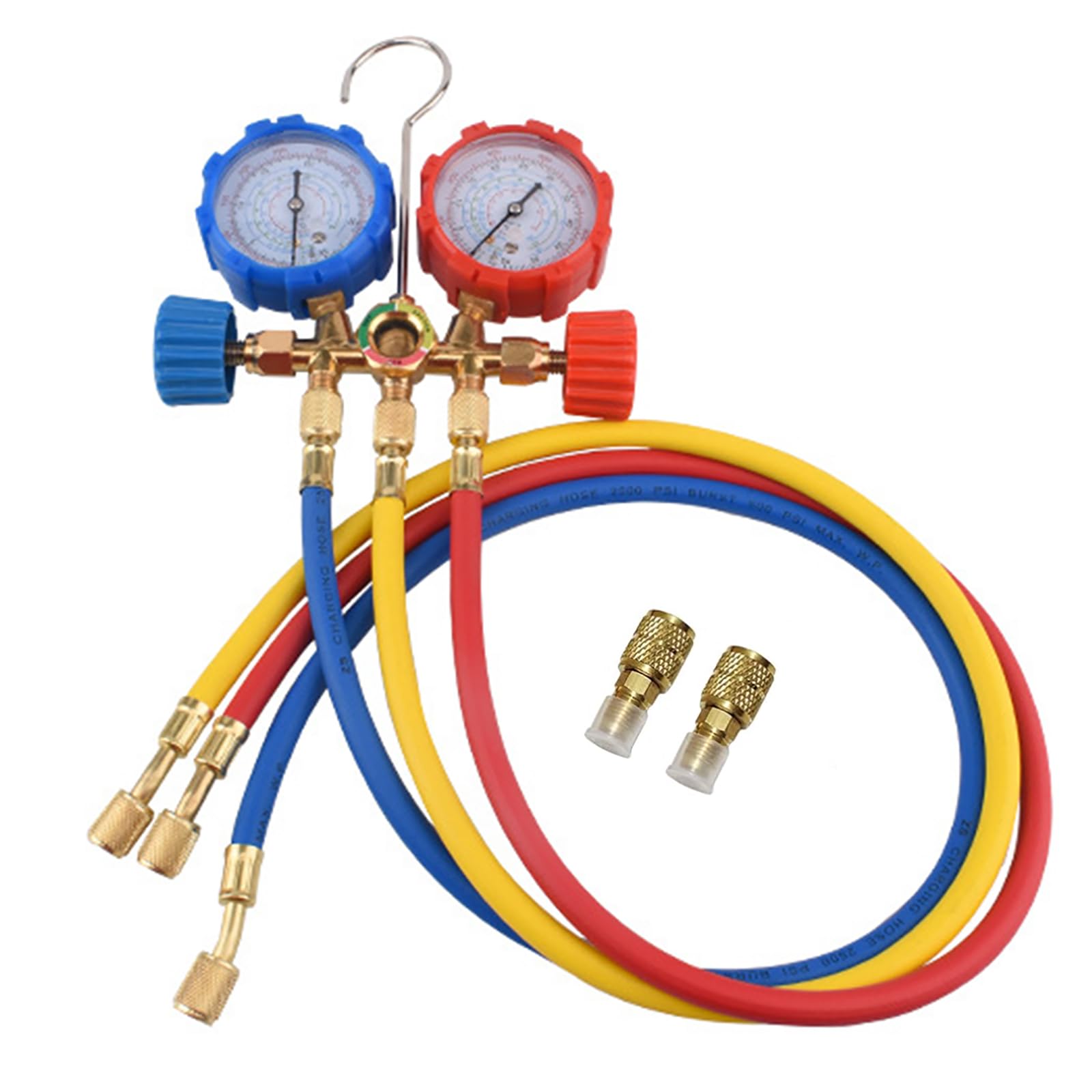 Photo 1 of 5FT Double Tables AC Diagnosis Manifold Gauge Freon Set,Digital Manifold Gauges,HVAC Tools AC Gauge Set for R134A R410A R404A R22 R12 and R502 Refrigerant Indoor Air Conditions HVAC Gauges 60"