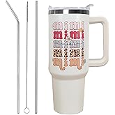 Ceovfoi 40 oz Mimi Vacuum Insulated Water Bottle Travel Coffee Mug Cup Tumbler with Handle Lid and Straw, Mothers Day Mimi Gifts for Grandmother