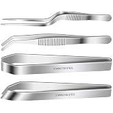 4 Pieces Fish Bone Tweezers Set, Two 4.6" Stainless Steel Tweezer and Two 5.5" Tongs for Cooking Food Design styling.