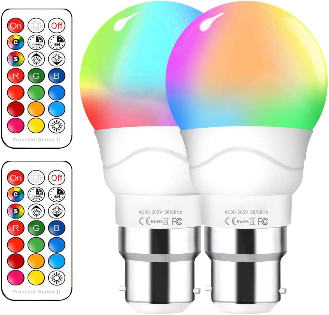 LED Colour Changing Light Bulb [2 Pack], B22 6W Energy Saving