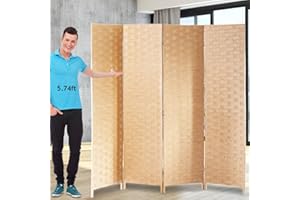 DKELI Room Dividers and Folding Privacy Screens 4 Panel 6 ft Foldable Portable Room Seperating Divider, Handwork Wood Mesh Woven Design Room Divider Wall, Room Partitions and Dividers Freestanding, Natural
