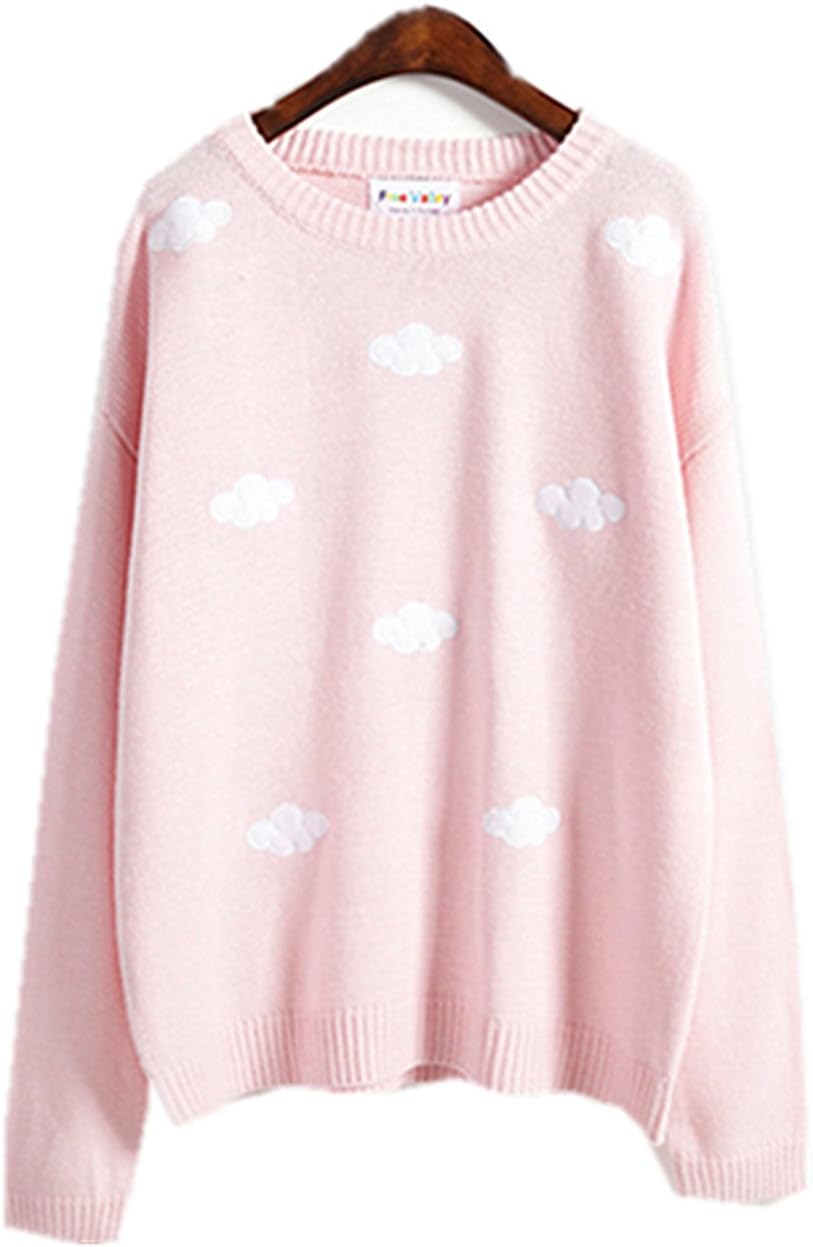 Himifashion Women Kawaii Cloud Round Neck Knitwear Pullover