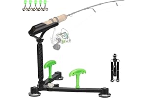 QualyQualy Ice Fishing Rod Holder, Adjustable Fishing Rod Stand for Ground, Ice Pole Holder Rod Rack with Fishing Bells and Anchor
