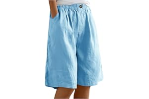 Womens Shorts Casual Knee Length Pants Elastic High Waisted Pants Summer Baggy Wide Leg Shorts with Pockets