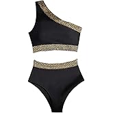 Milumia Women's Two Piece High Waisted Bikini Set Strap One Shoulder Stitch Colorblock Swimsuit