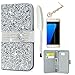 S7 Edge Case,Samsung Galaxy S7 Edge Case - BADALink Wallet Flip Folio PU Leather Case Magnet Card Holder Soft TPU Inner Cover with Tempered Glass Screen Protector & Dust Plug & Stylus Pen (Silver)