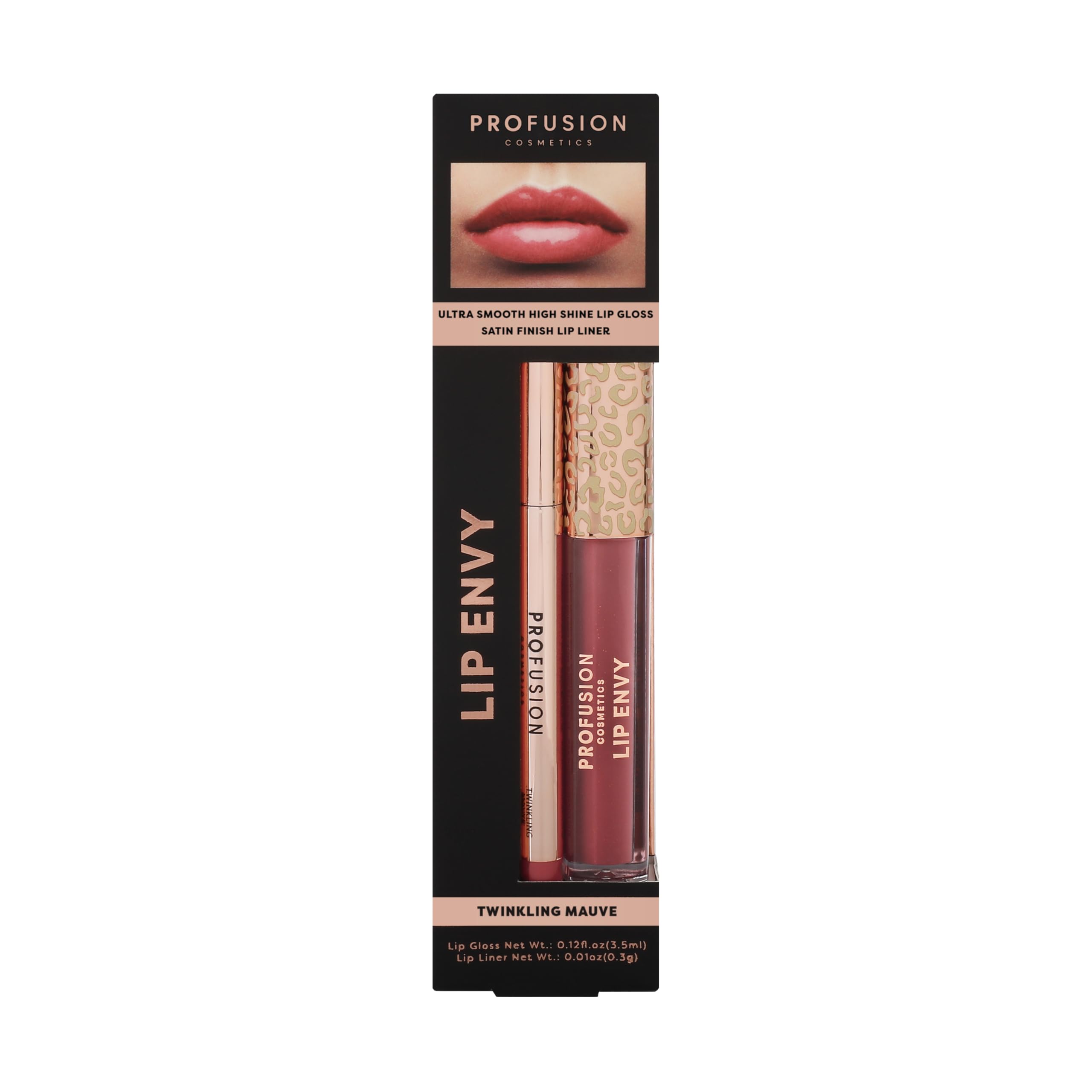 Profusion Cosmetics Lip Envy and Twinkling Mauve, Ultra Smooth High Shine Lip Gloss and Satin Finish Lip Liner for Seamless, Shiny and Defined Lips