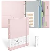 Ospelelf Vintage Hardcover 3 Ring 1 inch Leather Binder, Professional Binders Organizer Suitable for Letter Size Documents, Binder Dividers with Tabs, Faux Pink Leather