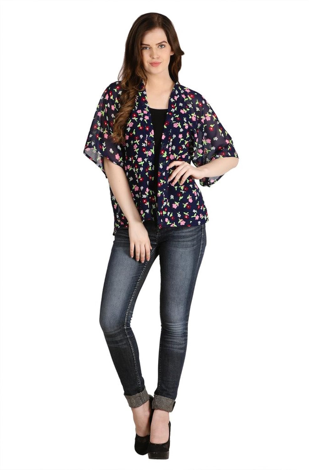 modish vogue women's printed blue floral shrug