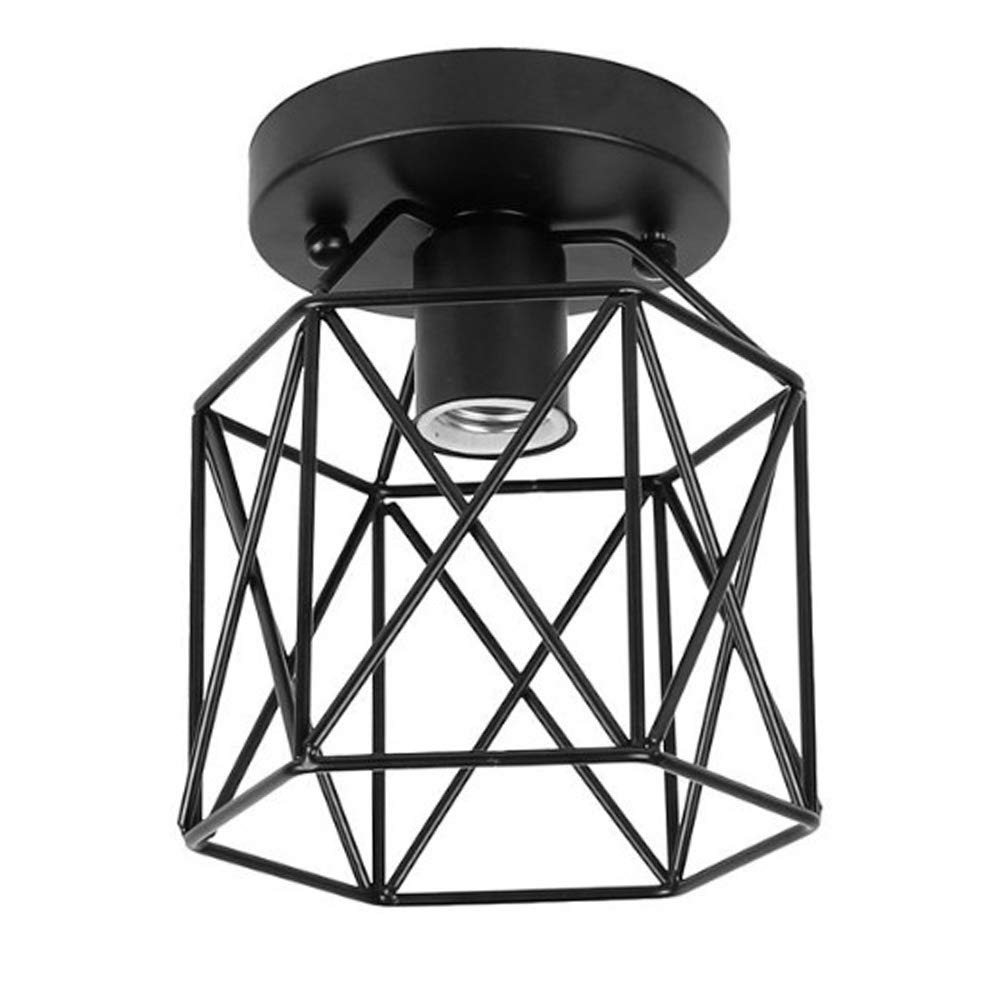 ZHMA Industrial Vintage Style 220V Semi Flush Mount Ceiling Light Metal Hanging Fixture Pendant Lighting for Indoor, use E27 Light Bulbs, Black ，