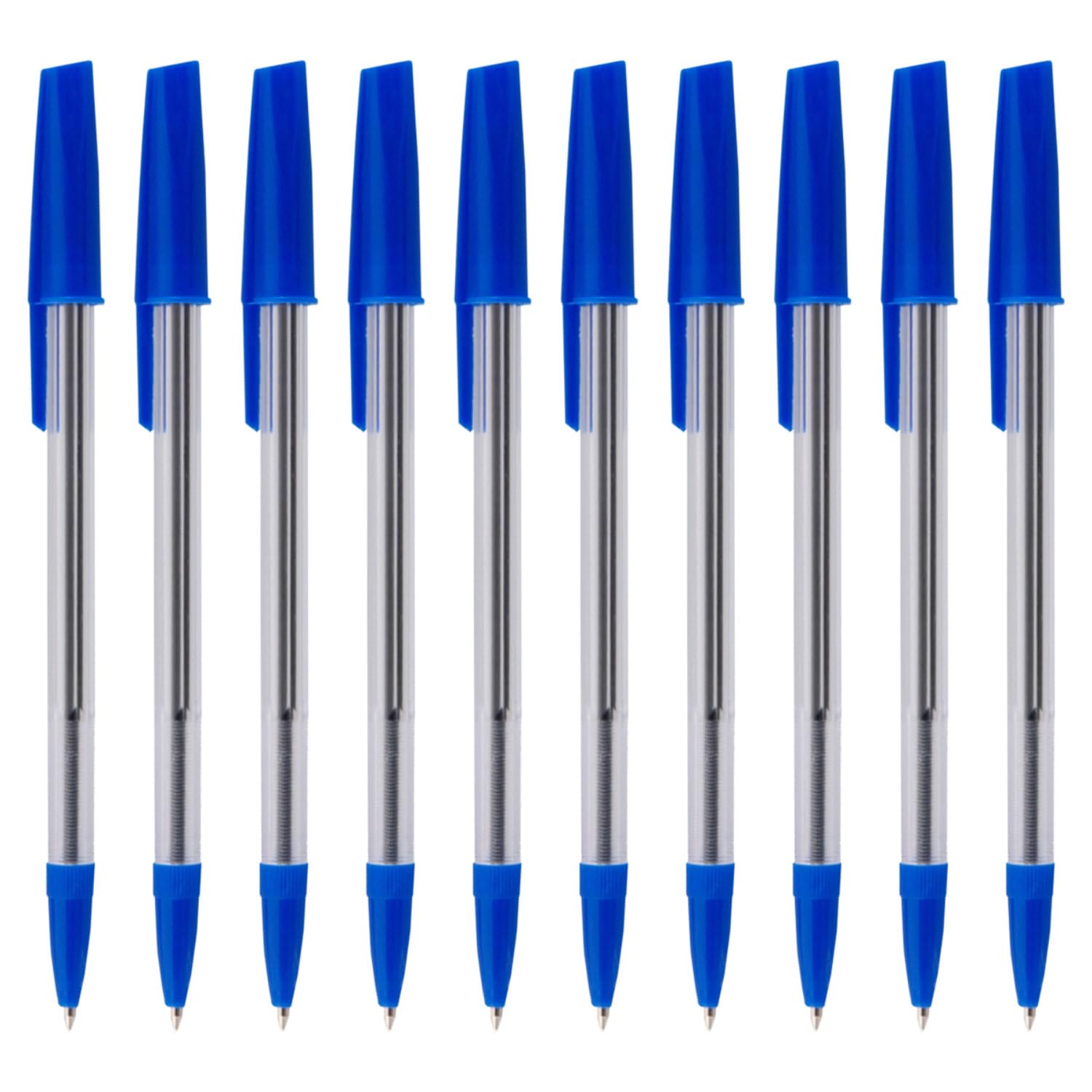 Essential Arts Blue Ink Ballpoint Pens Pack of 50 Medium Point Ball Biro Pen with Comfort Grip - Office, School and Business Supplies
