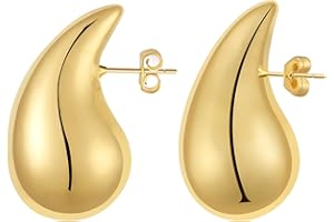Vuleto Small/Large Drop Earring Dupes, Chunky Gold Hoop Earrings for Women Girls, 18k Gold Lightweight Teardrop Earrings Trendy Jewelry Gift