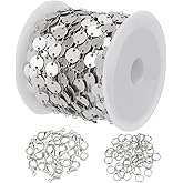 PLIGREAT 19.7 Feet Silver Sequin Jewelry Chain Brass Necklace Bulk Chain Roll with Jump Rings and Lobster Clasps for Necklace Bracelet Jewelry Making Women DIY Craft Supplies