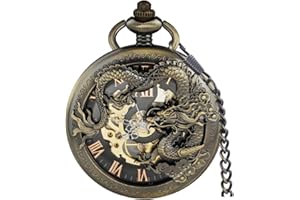 Alwesam Men's Mechanical Holoow Design Hand Wind Pocket Watch Roman Numerals Steampunk with Chain Box