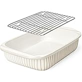 Artena Baking Dish 5.1 Quarts, Casserole Dishes For Oven, Baking Pan With Handles, Lasagna Pan Deep, Large Casserole Dish, Rectangular White Ceramic Bakeware (Baking Dish With Rack)