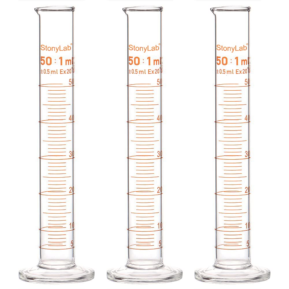 StonyLab 3-Pack Borosilicate Glass 50ml Heavy Wall