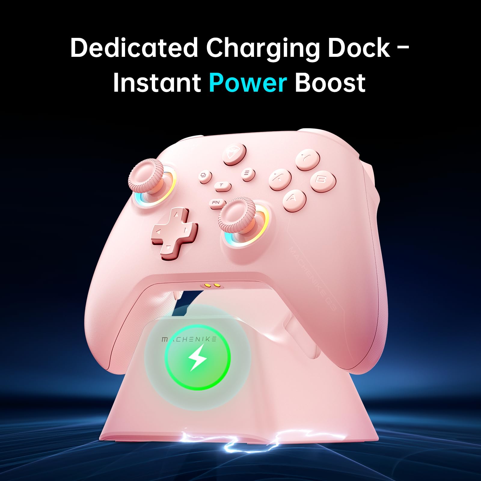Machenike G3V2 Bluetooth Controller for Pc/Switch/Ios/Android, Hall Effect Joysticks, RGB Lighting Gaming Controller,2 Programmable Buttons,1000mah Battery With Charging Station, Pink [video game]