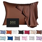 Mulberry Silk Pillowcase for Hair and Skin,Standard Size Cooling Silk Pillow Case with Hidden Zipper,Allergen Proof Dual Sides Soft Breathable Smooth Silk Pillow Cover for Women(Standard,Coffee)