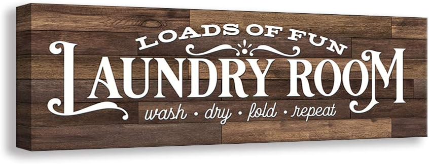 Wall Décor - Kas Home Vintage Laundry Room Sign Canvas Wall Art | Rustic Laundry Rules Prints Signs Framed | Bathroom Laundry Room Wall Decor (17 x 6 inch, Laundry - C)