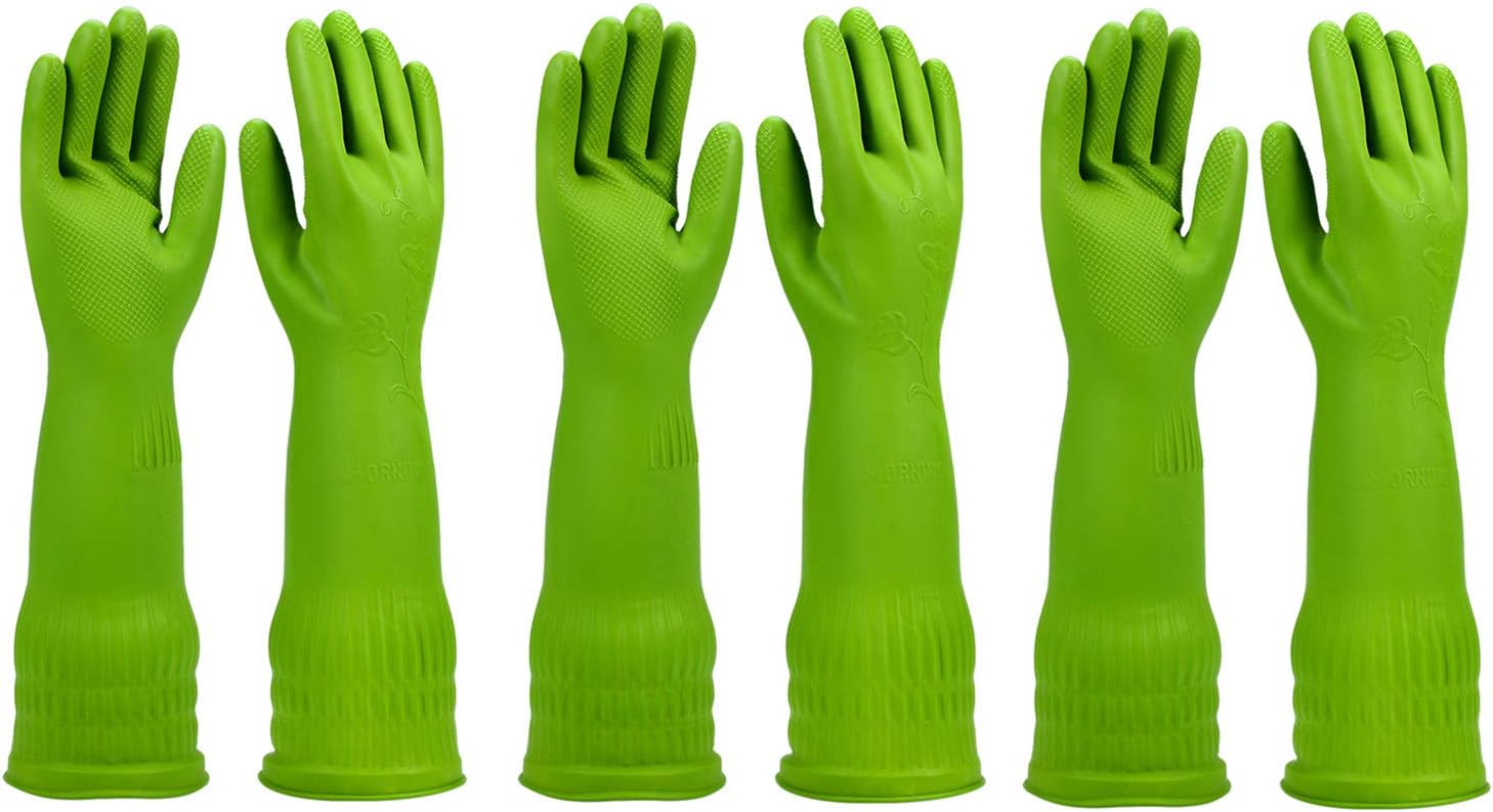 Rubber Dishwashing Glove Kitchen Cleaning Gloves 3Pairs,Waterproof