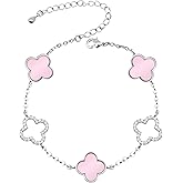 Clover Bracelet for Women 18k Gold Plated Silver Lucky Four Leaf Link Chain Bracelets Charm Trendy Jewelry Gifts for Women