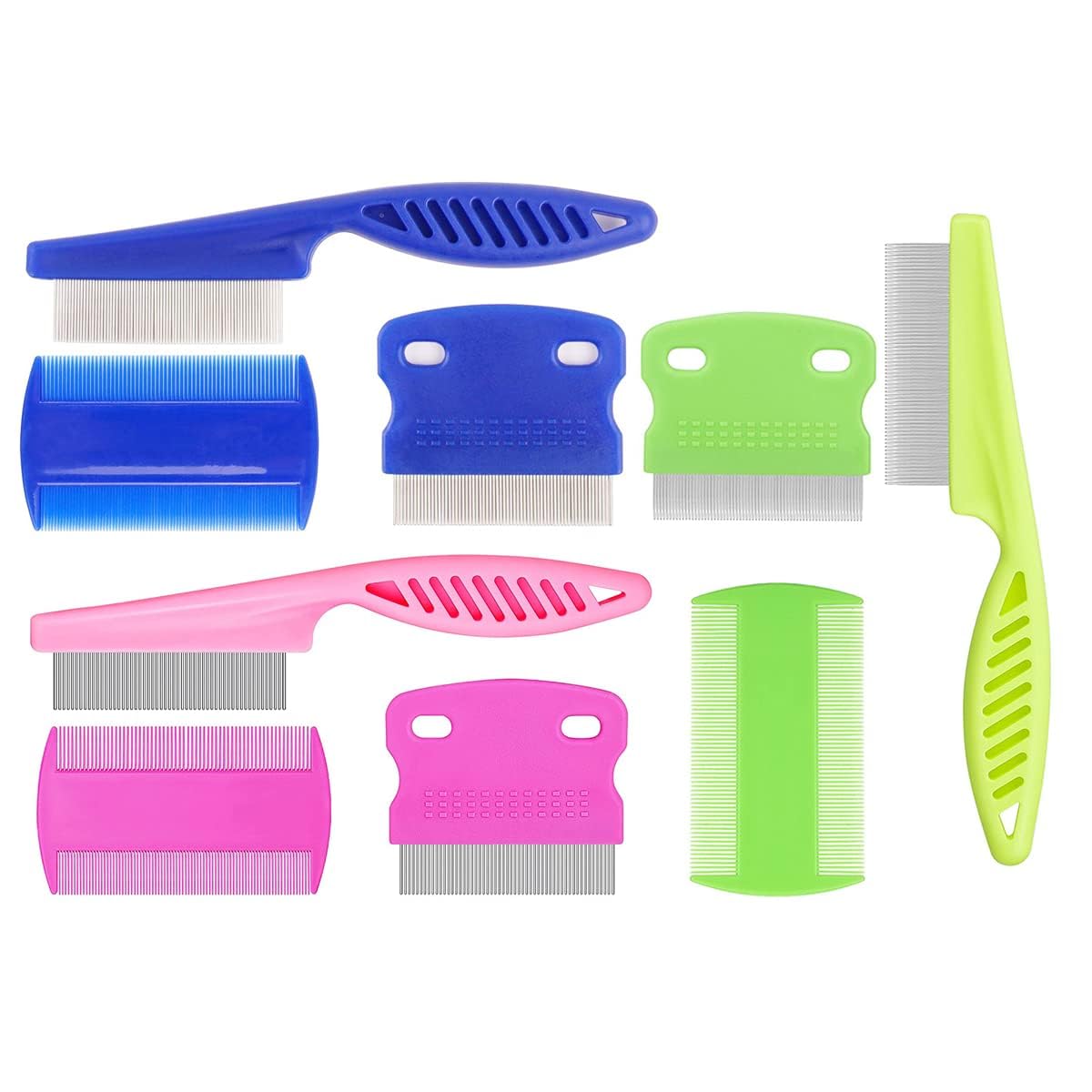 Flea Comb Set for Cats and Dogs - Pet Tear Stain Remover Comb - Flea Lice Comb for Small, Medium & Large Pets, Suitable for Most Hair Types (Multi-coloured)