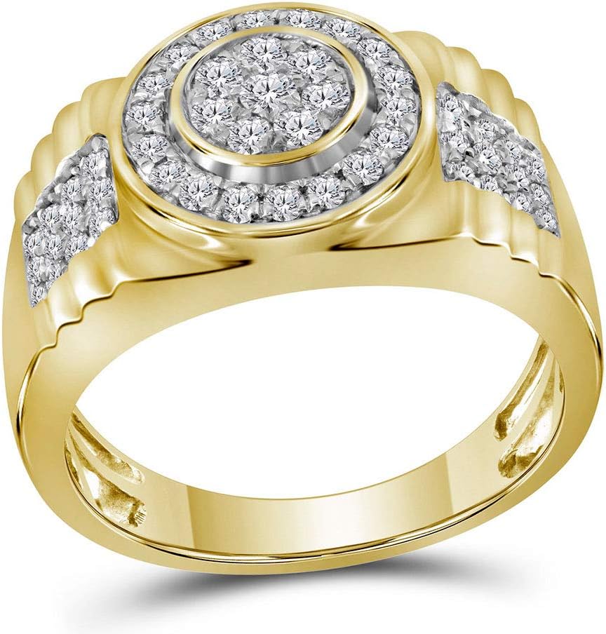 10kt Yellow Gold Mens Round Diamond Concentricle Circle Flower Cluster Ring 7/8 Cttw