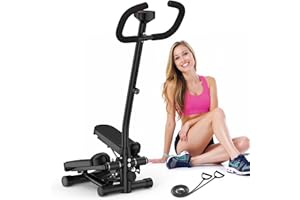 KitGody Mini Stepper with Handlebar, Steppers for Exercise at Home with Resistance Bands, Adjustable Height Stair Stepper 330 lb Capacity, Workout Stepper Machine