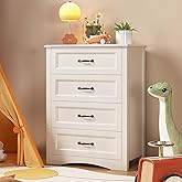 Gizoon Dresser for Bedroom with 4 Drawers Wooden Chest of Drawers for Closet Dresser Storage Unit Organizer for Hallway Living Room and Office, White