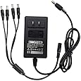 EWETON Security Camera Power Adapter 12V 2.5A 100V-240V AC To DC 2.1x5.5mm w/ 4-Way Power Splitter Cable FCC Certified LED Power Adapter Transformers-Fits Analog/AHD DVR/Camera, RGB LED Strip Lights