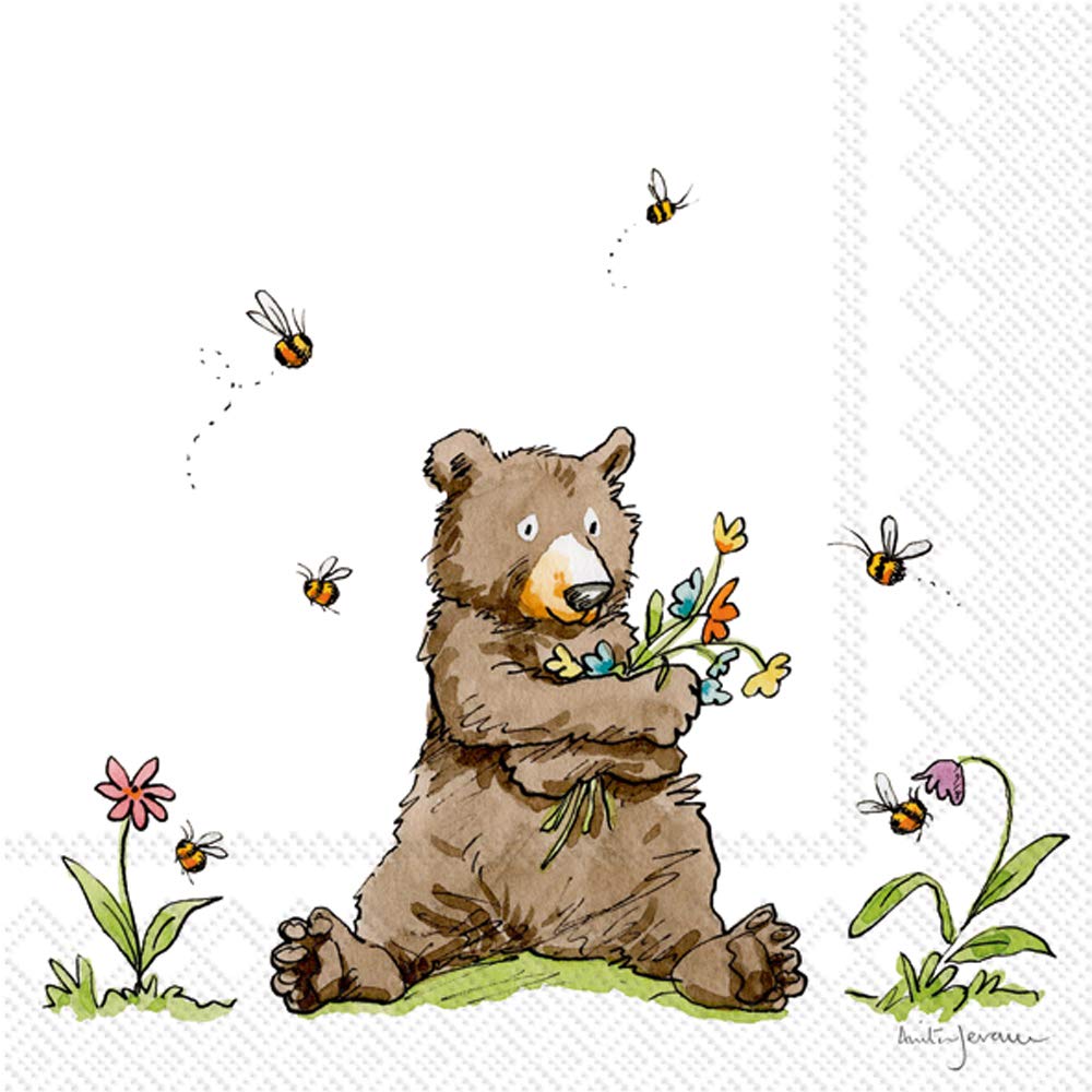 Boston International Lunch Napkins, Paper, Honey Bear, 6.5 x 6.5-Inches