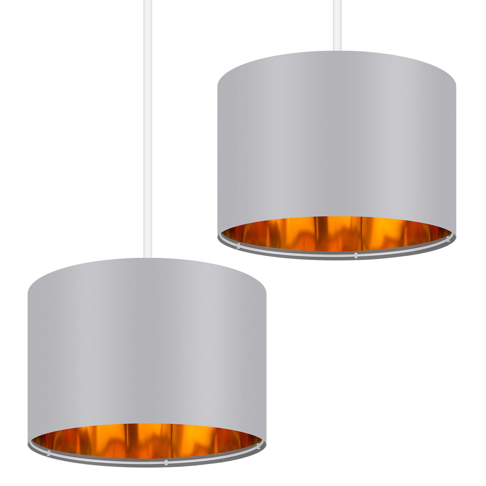Weewooday 2 Pack Grey Lampshade for Ceiling 12" Modern Golden Inner Drum Lamp Shade with E27 to E14 Lamp Shade Adapter Ring for Pendant Lights Table or Bedside Floor Lights