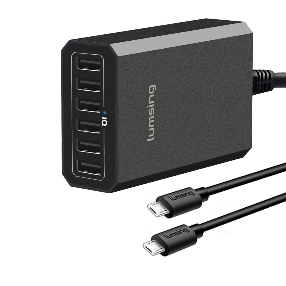 Lumsing 6 porte 60W Desktop Caricatore USB di ricarica adattatore con controllo intelligente per Samsung, iPhone, iPad, Apple, Smartphone e Tablets ecc. Nero