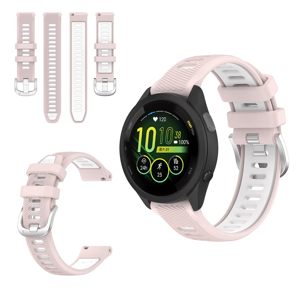 QINOUK Silicone Strap for Garmin Forerunner 265s, Breathable Soft Silicone Sport Replacement Strap, Two-tone White Pink, 18mm, For Garmin Forerunner 265s