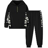 Coedody Boys Clothes 2 Piece Boy Outfits Quarter Zip Pullover Hoodie+Pants Fall Winter Colorblock Sweatsuits 5-12Y
