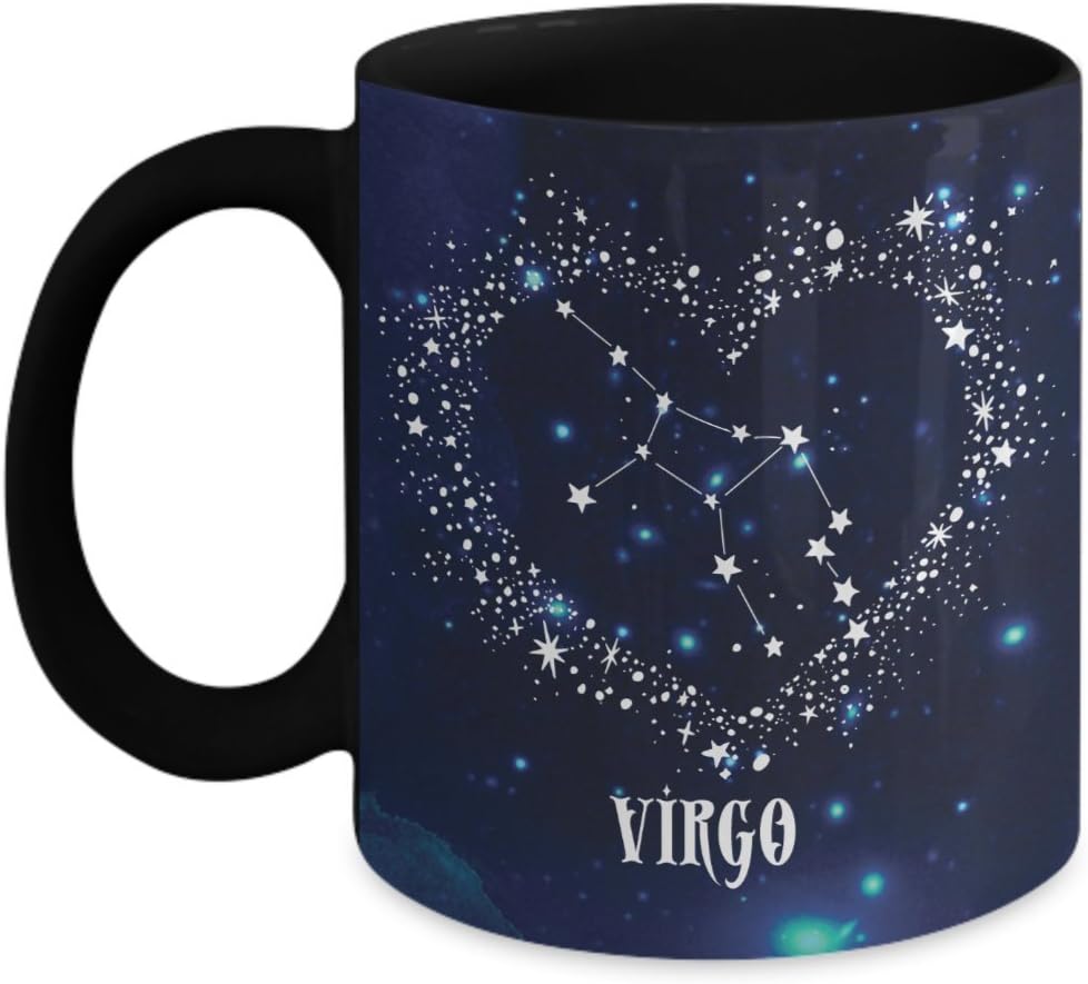 Virgo Zodiac Sign Coffee Mug Star Heart Constellation Dark Space Galaxy | Two Designs in One 2 in 1 | Astrology, Horoscope