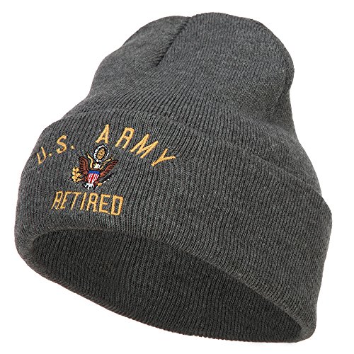 E4hats US Army Retired Military Embroidered Long Beanie - Dk Grey OSFM