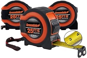 Greendale – 3 Pack Tape Measures 25 ft – Easy-Read Fractions, Magnetic Tip, Quick-Lock & Auto-Retract – Heavy-Duty Measuring 