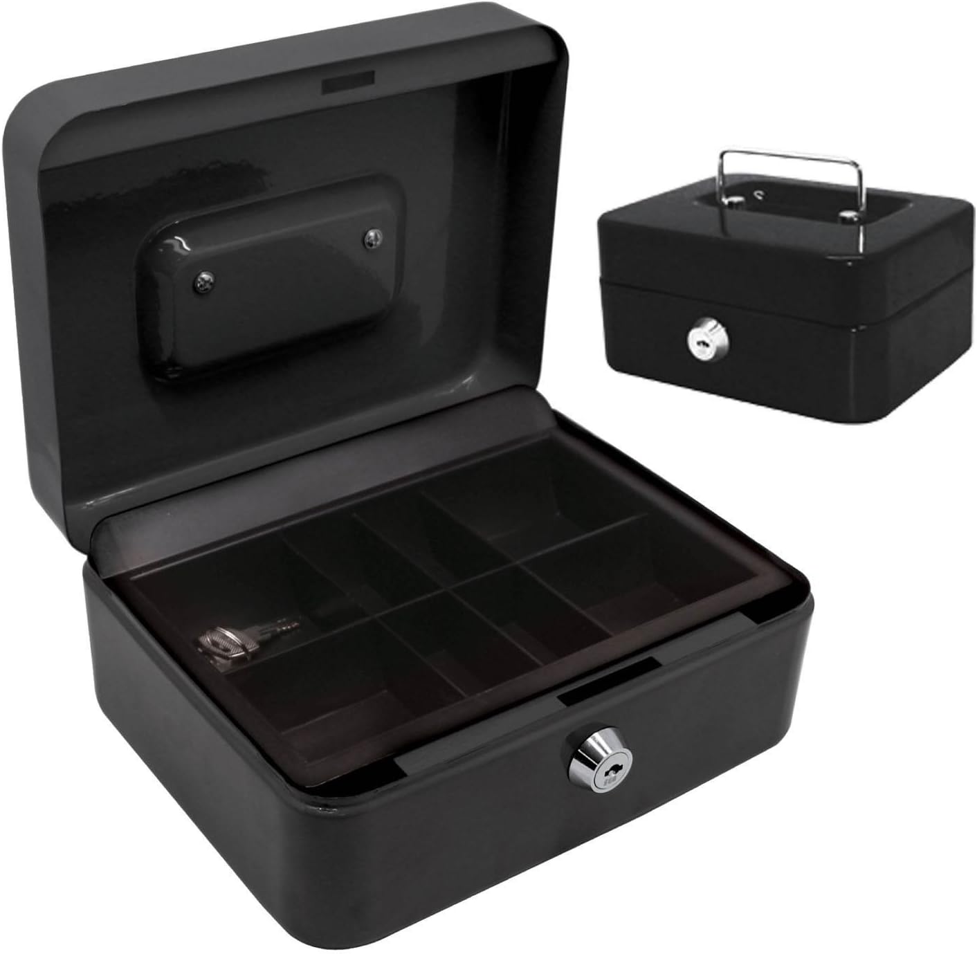 Bond Hardware® 6" Black Steel Petty Cash Box Money Box Money Bank Safe Deposit Tin