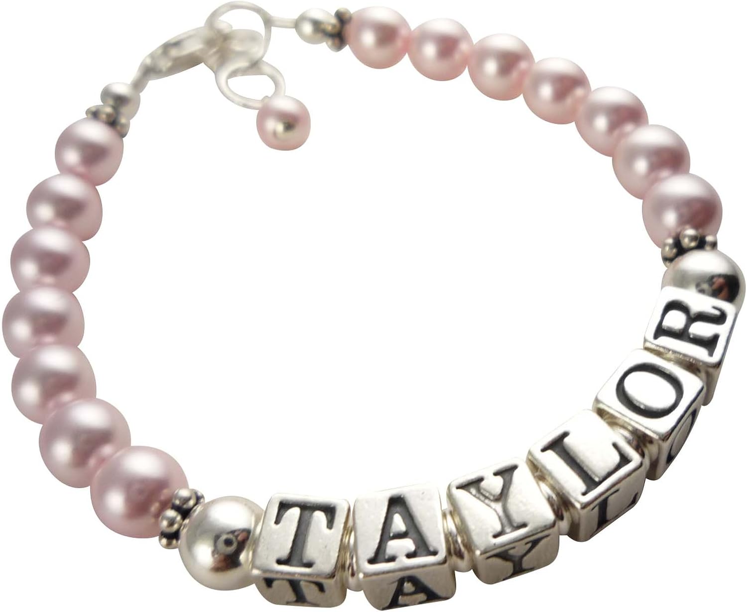 Pink Rosaline Pearl Name Bracelet for Girls, Customized Beaded Jewelry